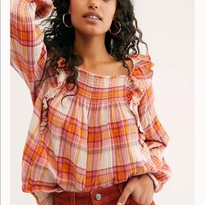 Free People Siena Plaid Pullover Blouse